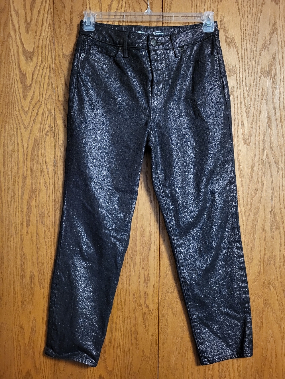 Old Navy Shimmery Black High-Rise OG Straight Jeans Size 6